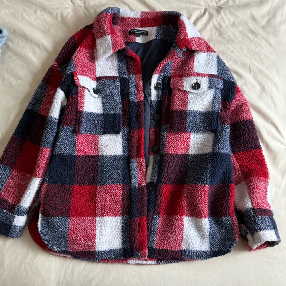 Central Park West Plaid Sherpa Jacket